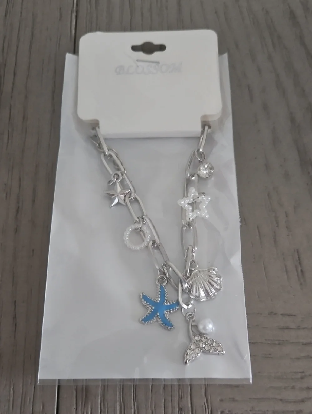 Silver Chain Charm Bracelet with Blue Starfish and Shell Charms - Picture 3 of 3